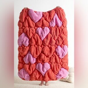 Anthropologie Red and Pink Heart Plush Throw Blanket